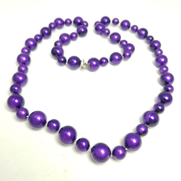 Vintage Purple Beaded Necklace, Long Single Strand, Retro 80s Style, Estate - Picture 6 of 7